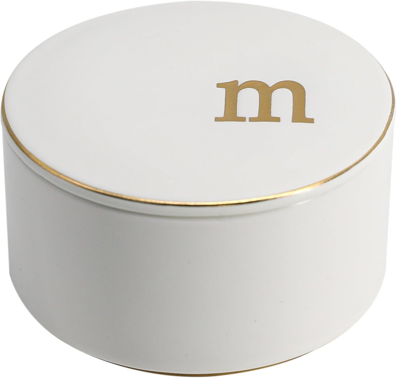 Ceramic Jewelry Box with Gold Monogram Lid – Elegant Cylinder Trinket Organizer for Rings, Necklaces, Bracelets, Earrings, and Small Accessories (Medium, White)